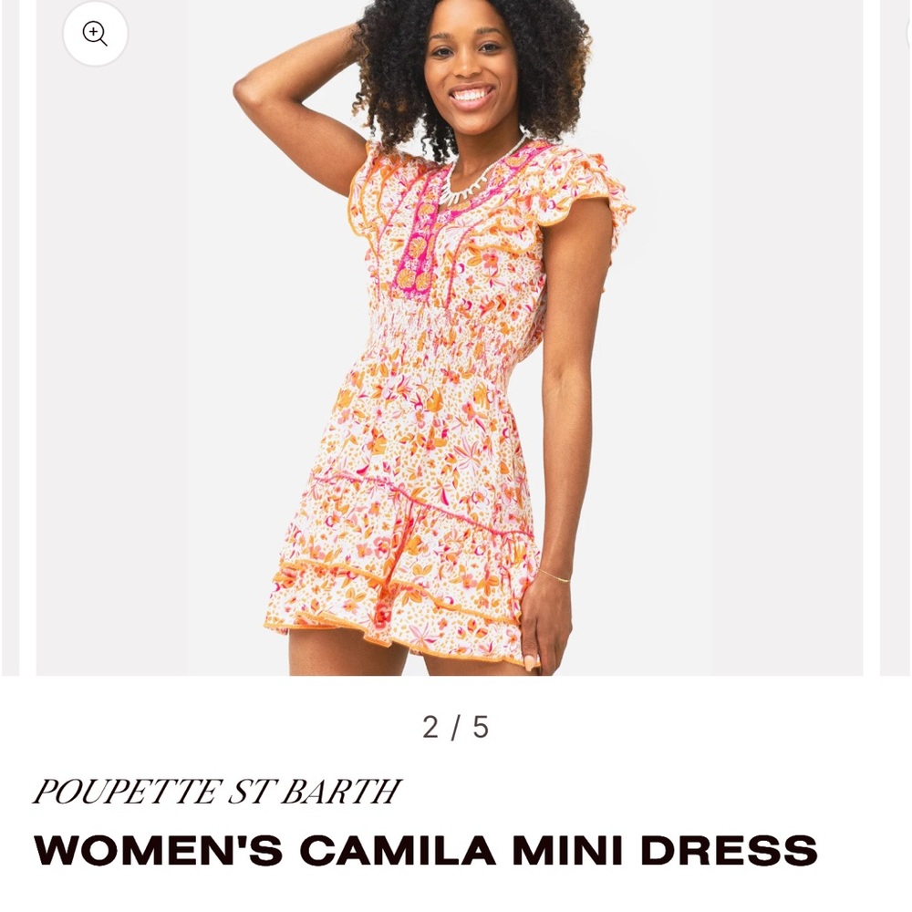 Poupette St. Barth Pink and Orange Ruffled Tie Front Mini Sundress